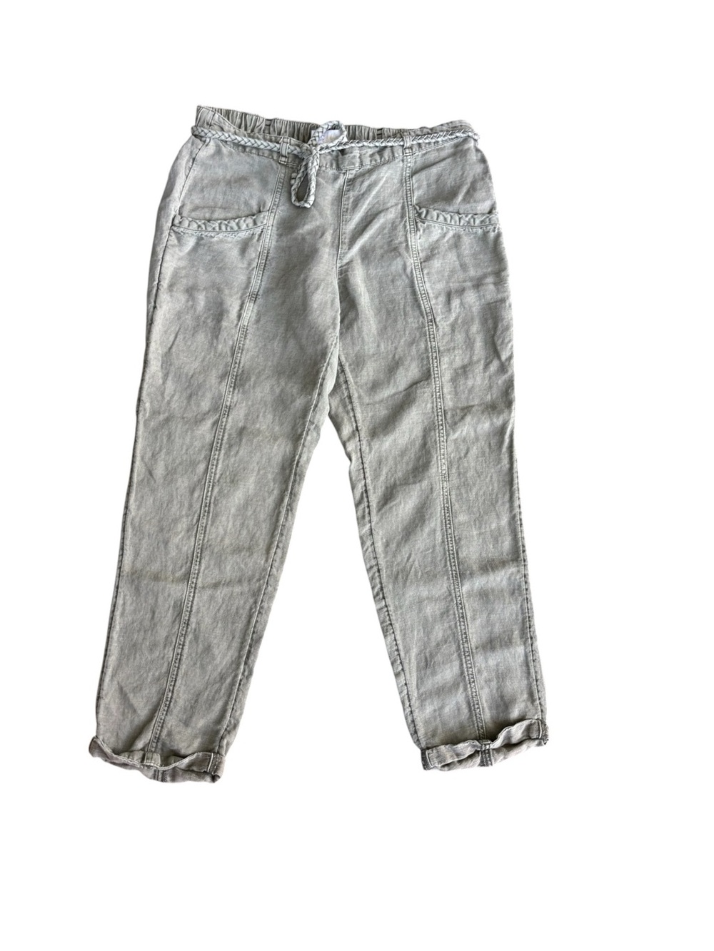 C&C California Womens Green Granola Linen/Lyocell Braided Belt Boho Pants Size M